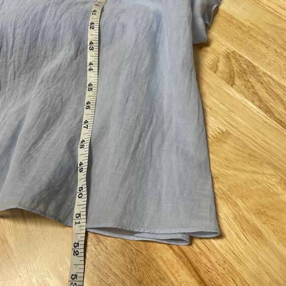 Theory NWT Ruffle Sleeve Dress in Organic Cotton Size 4 Baby Blue Midi V-Neck - Picture 12 of 12